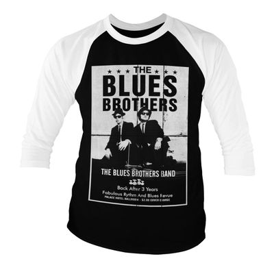 Blues Brothers Officially Licensed The Poster Baseball Long Sleeve T-Shirt (White/Black), Medium