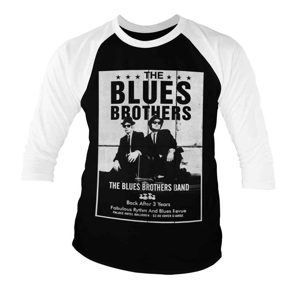 Blues Brothers Officially Licensed The Poster Baseball Long Sleeve T-Shirt (White/Black), Medium