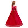 Big Girls Tulle Lace Princess Bowknot Dress Flower Girl Wedding Communion Evening Birthday Party Dress Red 5-6 Years view 2