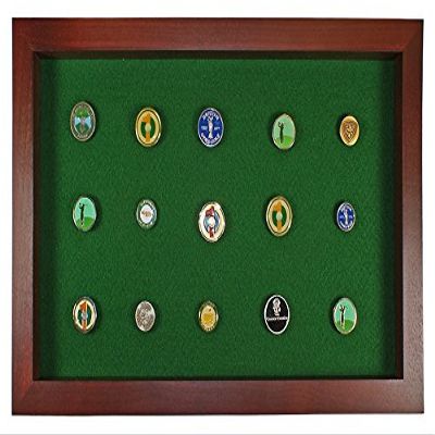 Eureka Golf Products Golf Ball Marker Display Case | Holds 40 Pegged or Non Pegged (Flat) Ball Markers | Cherry | Wall Mounted Wooden Case | Measures 15.5" W X 9.5" H