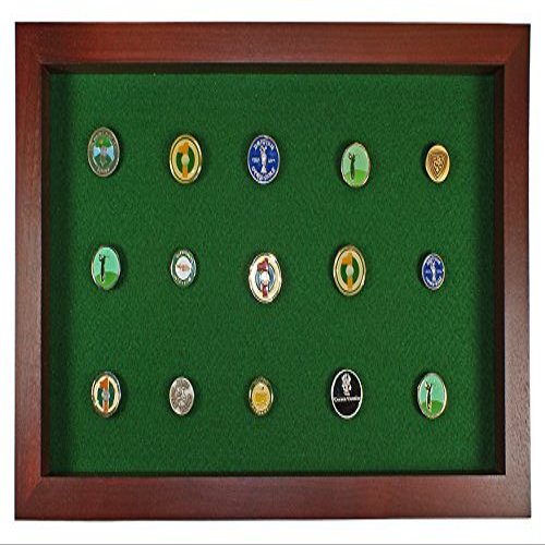 Eureka Golf Products Golf Ball Marker Display Case | Holds 40 Pegged or Non Pegged (Flat) Ball Markers | Cherry | Wall Mounted Wooden Case | Measures 15.5" W X 9.5" H