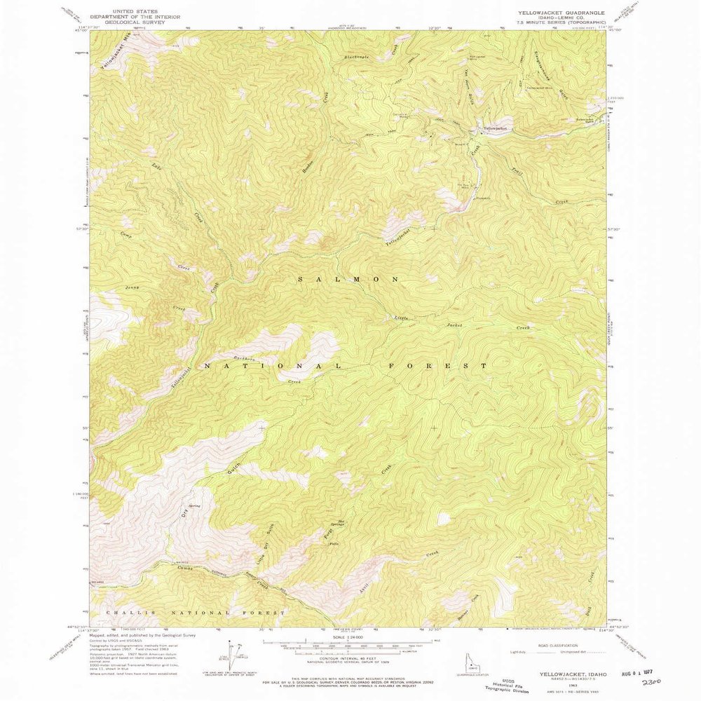 Yellowjacket ID topo map, 1:24000 Scale, 7.5 X 7.5 Minute, Historical, 1963, Updated 1977, 26.8 x 22 in - Tyvek