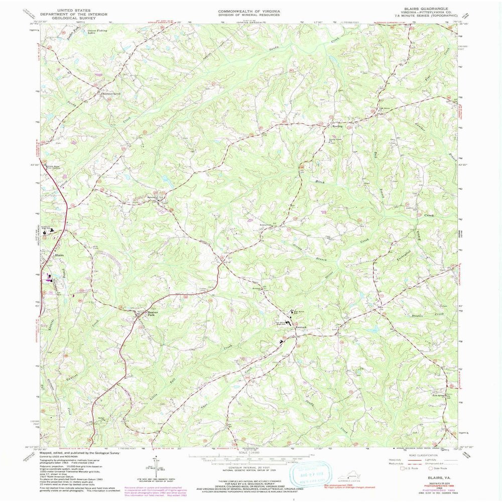 YellowMaps Blairs VA topo map, 1:24000 Scale, 7.5 X 7.5 Minute, Historical, 1964, Updated 1991, 26.9 x 22 in - Tyvek
