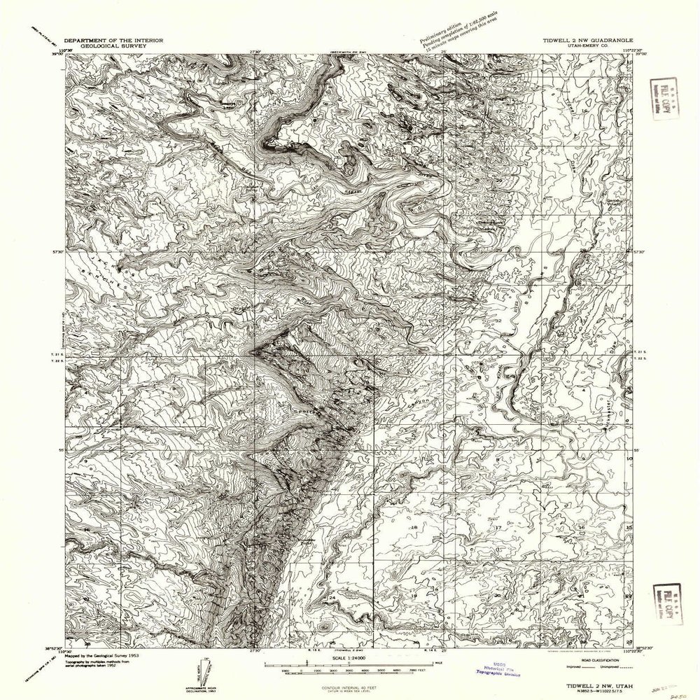 YellowMaps Tidwell 2 NW UT topo map, 1:24000 Scale, 7.5 X 7.5 Minute, Historical, 1953, Updated 1954, 26.8 x 21.9 in - Tyvek