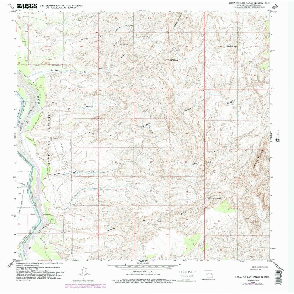 YellowMaps Loma De Las Canas NM topo map, 1:24000 Scale, 7.5 X 7.5 Minute, Historical, 1959, Updated 1991, 27 x 22.1 in - Tyvek