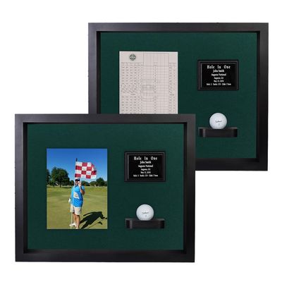 Eureka Golf Products Hole in One Shadowbox and Golf Ball Display Case | Personalized Engraved Plate | Holds Golf Ball and Scorecard or Photo | Vertical Layout | Black Finish | Wall Mounted