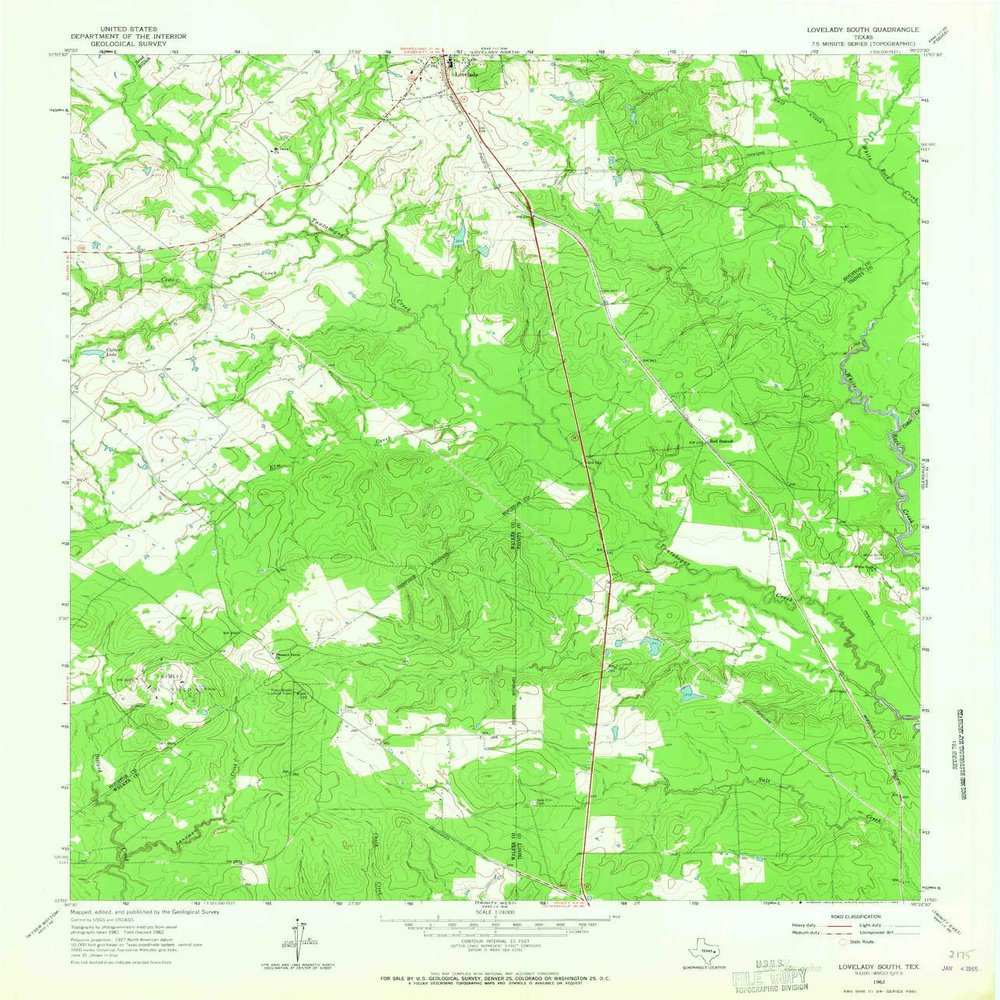 YellowMaps Lovelady South TX topo map, 1:24000 Scale, 7.5 X 7.5 Minute, Historical, 1962, Updated 1964, 26.9 x 23 in - Tyvek