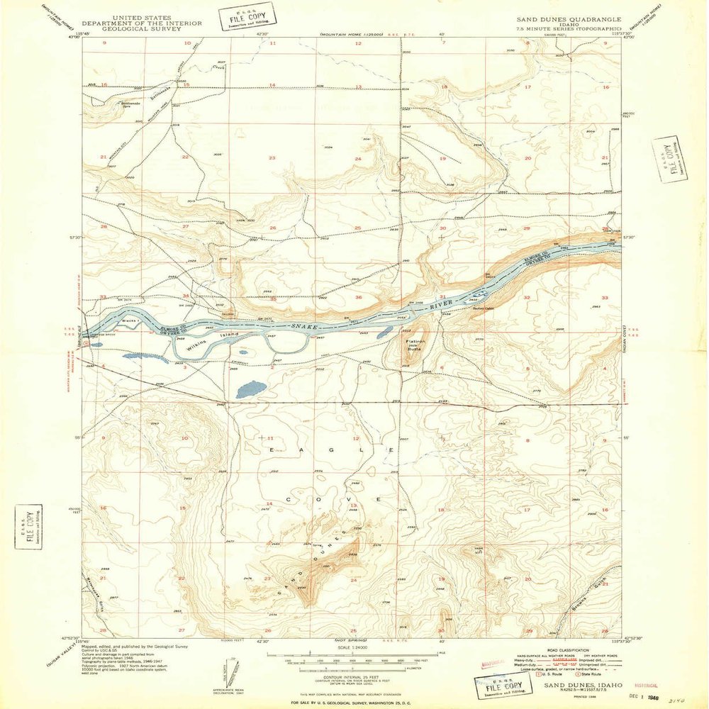 YellowMaps Sand Dunes ID topo map, 1:24000 Scale, 7.5 X 7.5 Minute, Historical, 1948, 26.9 x 22 in - Tyvek