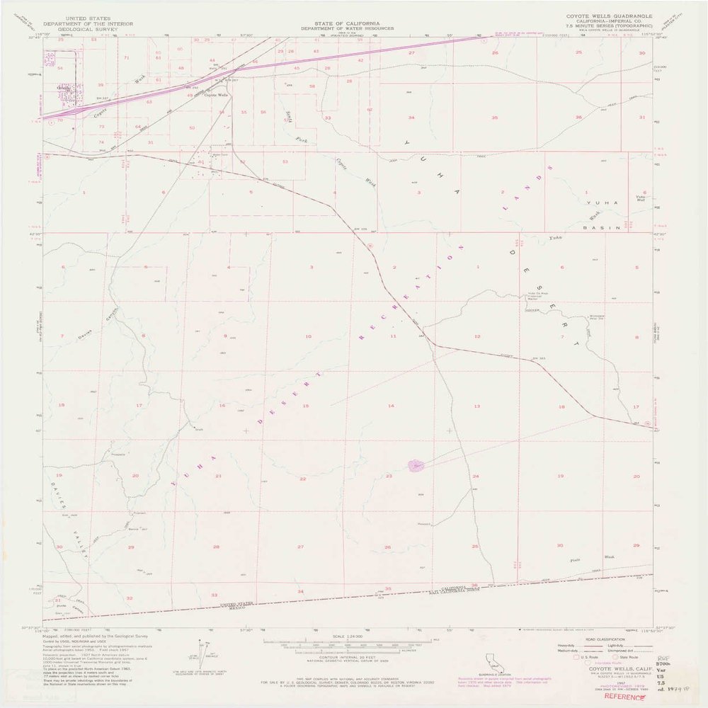 Coyote Wells CA topo map, 1:24000 Scale, 7.5 X 7.5 Minute, Historical, 1957, Updated 1979, 27.3 x 22.3 in - Tyvek