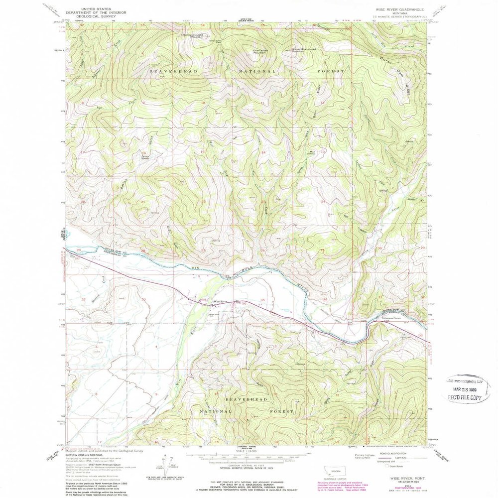 YellowMaps Wise River MT topo map, 1:24000 Scale, 7.5 X 7.5 Minute, Historical, 1961, Updated 1989, 26.8 x 22 in - Tyvek