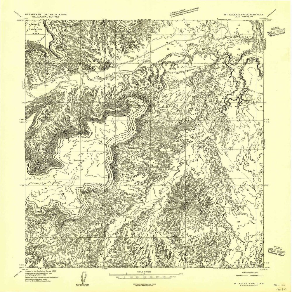 YellowMaps Mt Ellen 2 SW UT topo map, 1:24000 Scale, 7.5 X 7.5 Minute, Historical, 1954, Updated 1956, 26.8 x 22 in - Tyvek