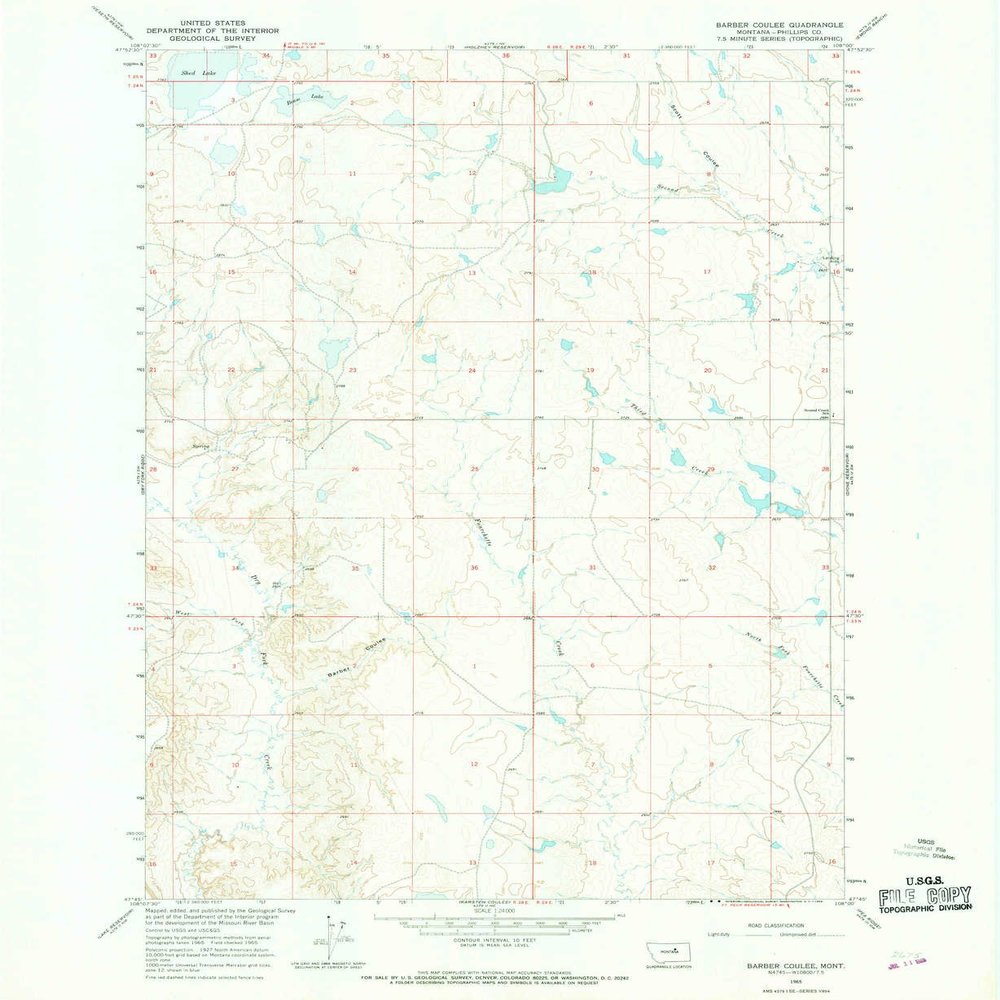 YellowMaps Barber Coulee MT topo map, 1:24000 Scale, 7.5 X 7.5 Minute, Historical, 1965, Updated 1969, 26.8 x 22 in - Tyvek