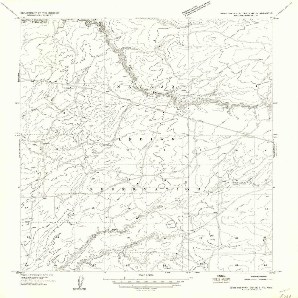 YellowMaps Zith Tusayan Butte 3 NE AZ topo map, 1:24000 Scale, 7.5 X 7.5 Minute, Historical, 1955, Updated 1957, 26.8 x 22 in - Tyvek