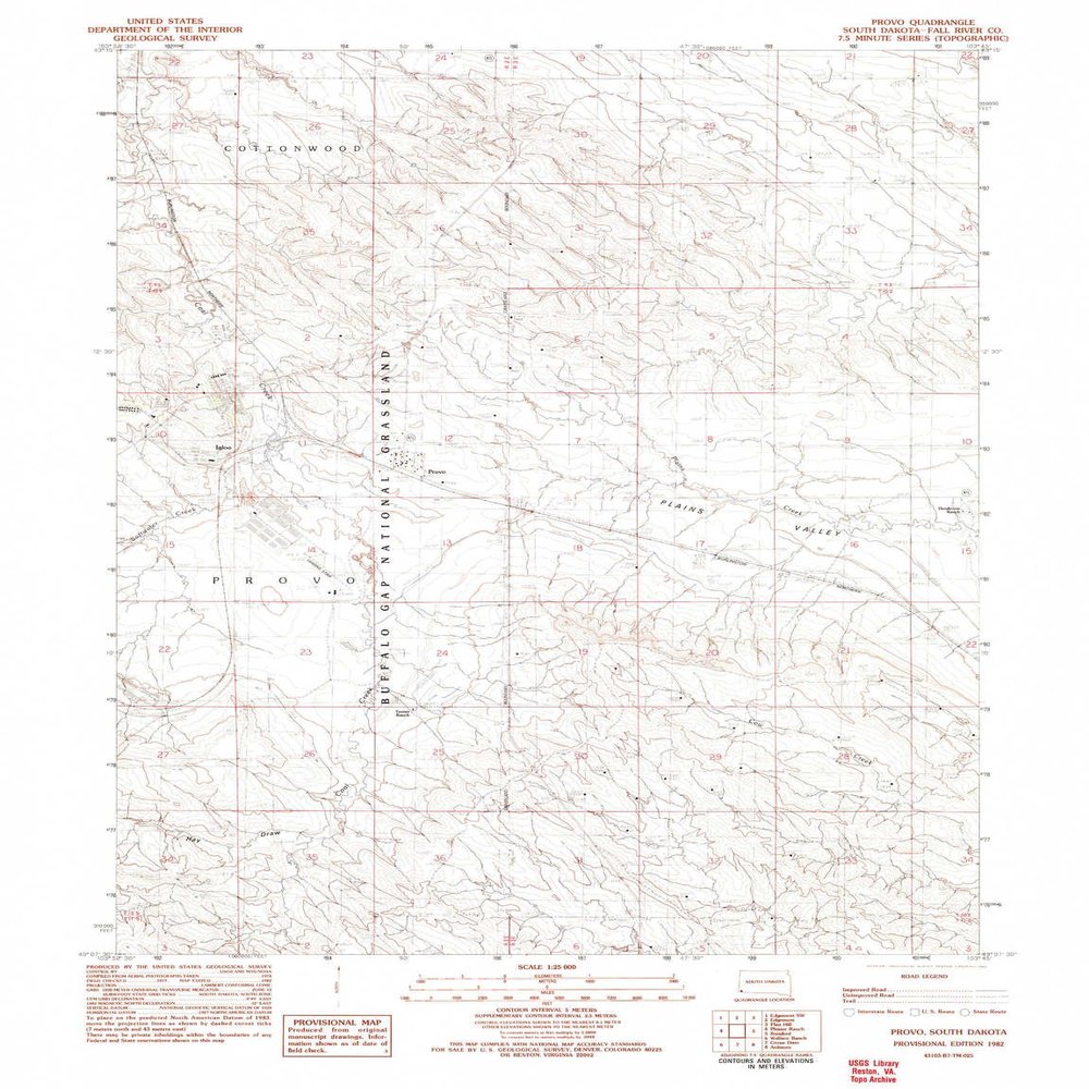 YellowMaps Provo SD topo map, 1:25000 Scale, 7.5 X 7.5 Minute, Historical, 1982, Updated 1982, 26.3 x 20.2 in - Tyvek