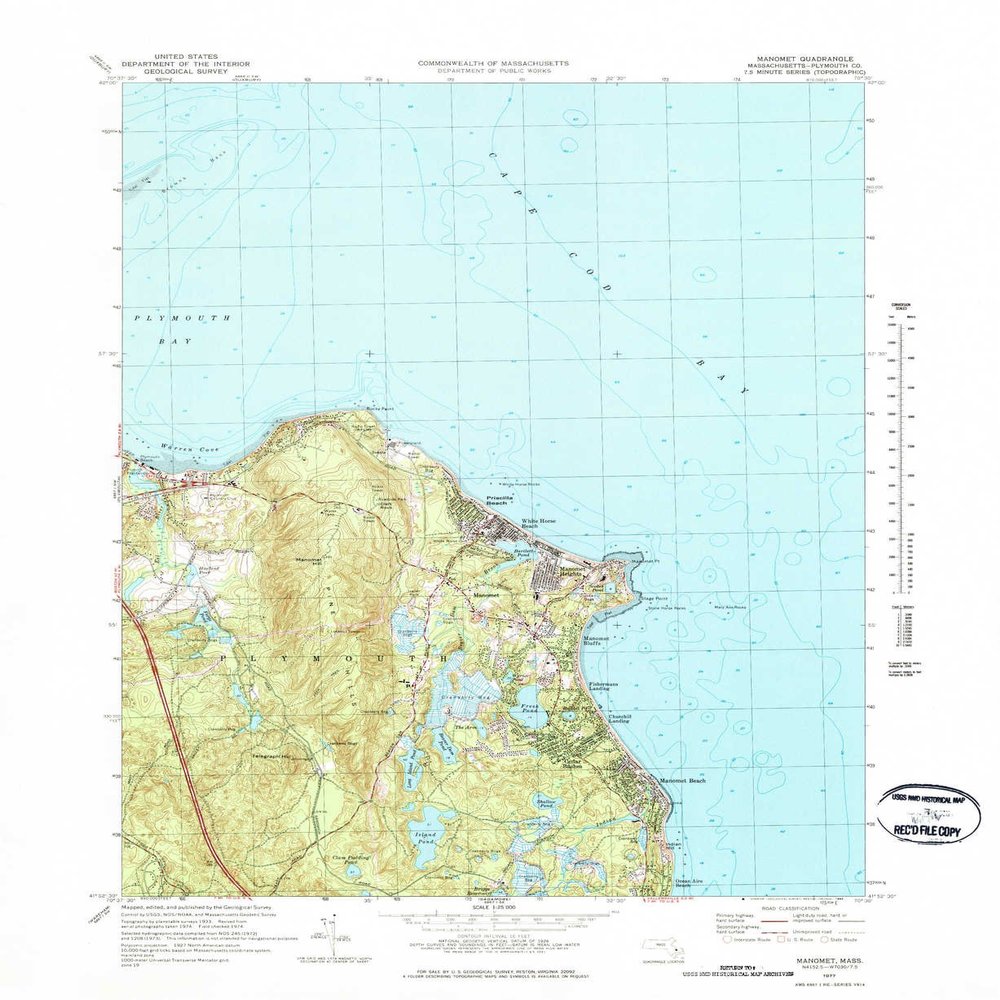 YellowMaps Manomet MA topo map, 1:25000 Scale, 7.5 X 7.5 Minute, Historical, 1977, Updated 1984, 26.9 x 22 in - Tyvek