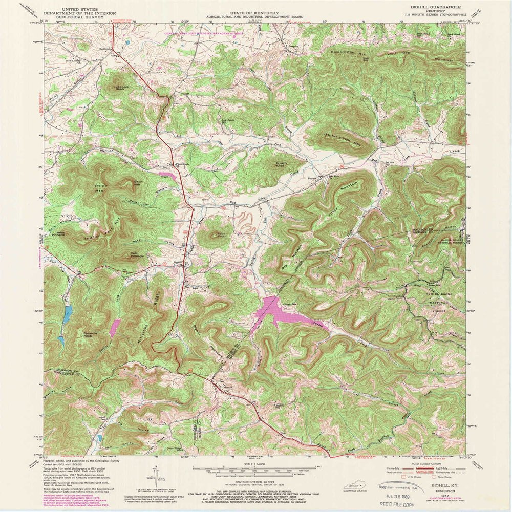 YellowMaps Bighill KY topo map, 1:24000 Scale, 7.5 X 7.5 Minute, Historical, 1952, Updated 1989, 26.9 x 22 in - Tyvek