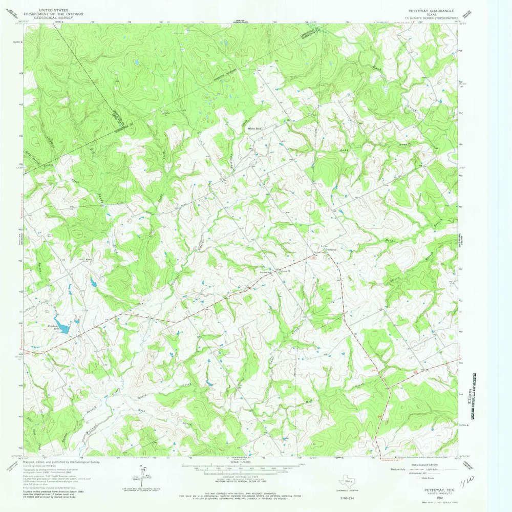 YellowMaps Petteway TX topo map, 1:24000 Scale, 7.5 X 7.5 Minute, Historical, 1962, Updated 1982, 26.9 x 23 in - Tyvek
