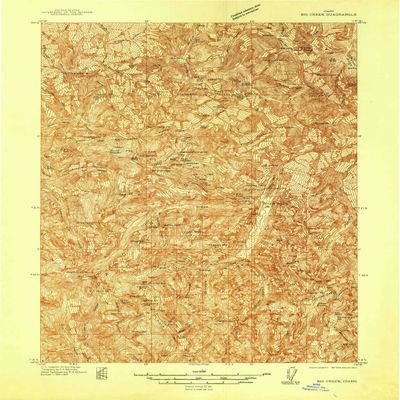 YellowMaps Big Creek ID topo map, 1:48000 Scale, 15 X 15 Minute, Historical, 1937, 26.8 x 20.4 in - Tyvek