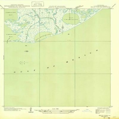 Belle Pass LA topo map, 1:31680 Scale, 7.5 X 7.5 Minute, Historical, 1949, 21 x 17 in - Tyvek
