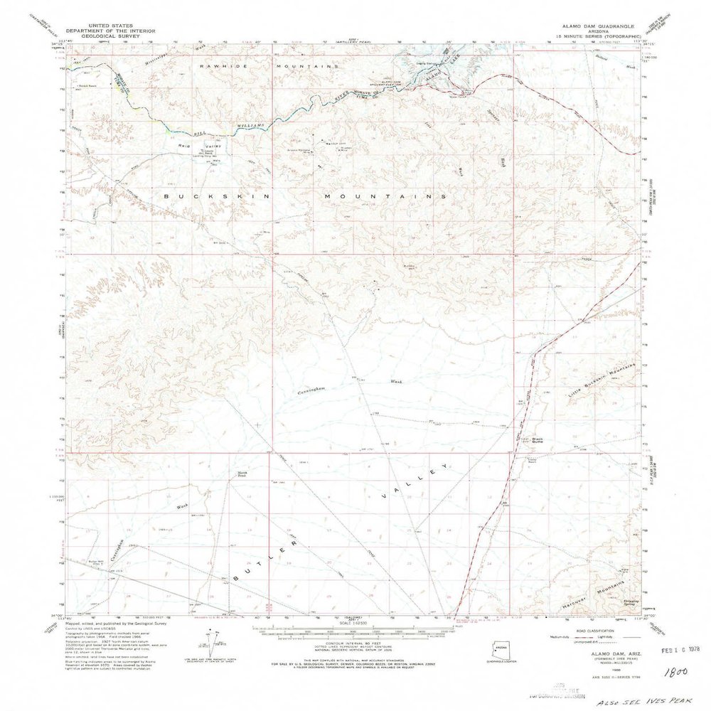 YellowMaps Alamo Dam AZ topo map, 1:62500 Scale, 15 X 15 Minute, Historical, 1966, Updated 1978, 21.7 x 18 in - Tyvek