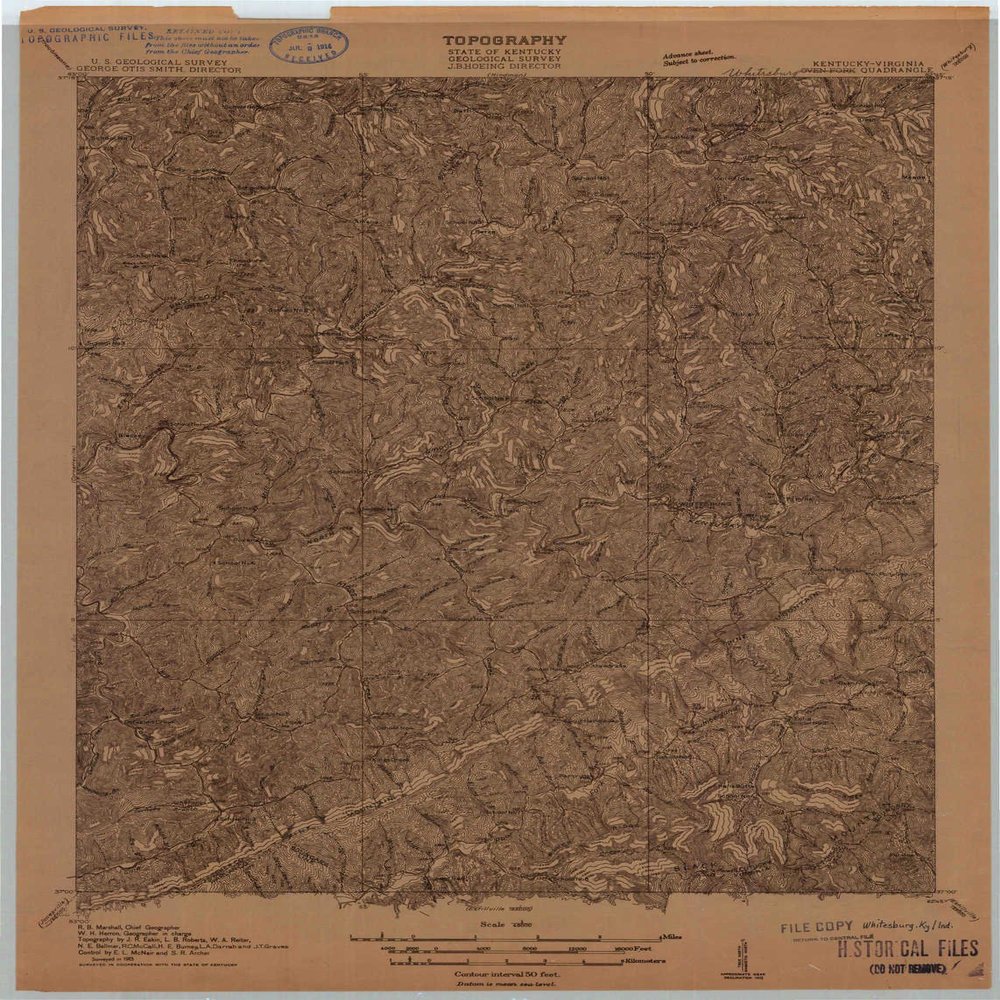 YellowMaps Oven Fork KY topo map, 1:48000 Scale, 15 X 15 Minute, Historical, 1913, 27.9 x 21.3 in - Tyvek