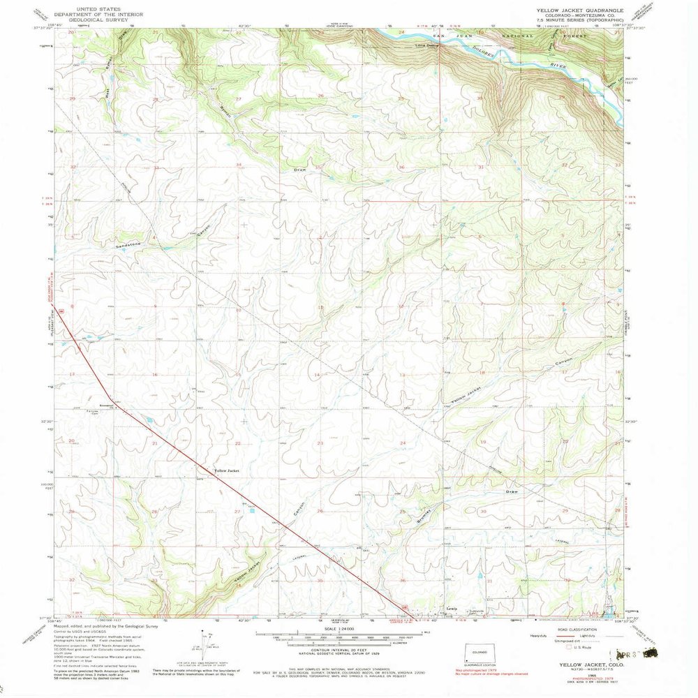 Yellow Jacket CO topo map, 1:24000 Scale, 7.5 X 7.5 Minute, Historical, 1965, Updated 1984, 26.9 x 22.2 in - Tyvek