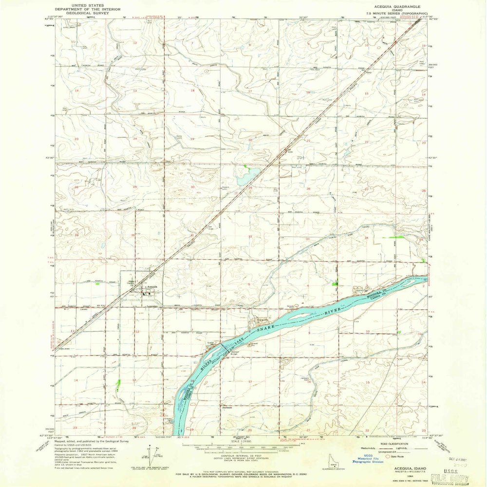 YellowMaps Acequia ID topo map, 1:24000 Scale, 7.5 X 7.5 Minute, Historical, 1964, Updated 1965, 26.6 x 22 in - Tyvek