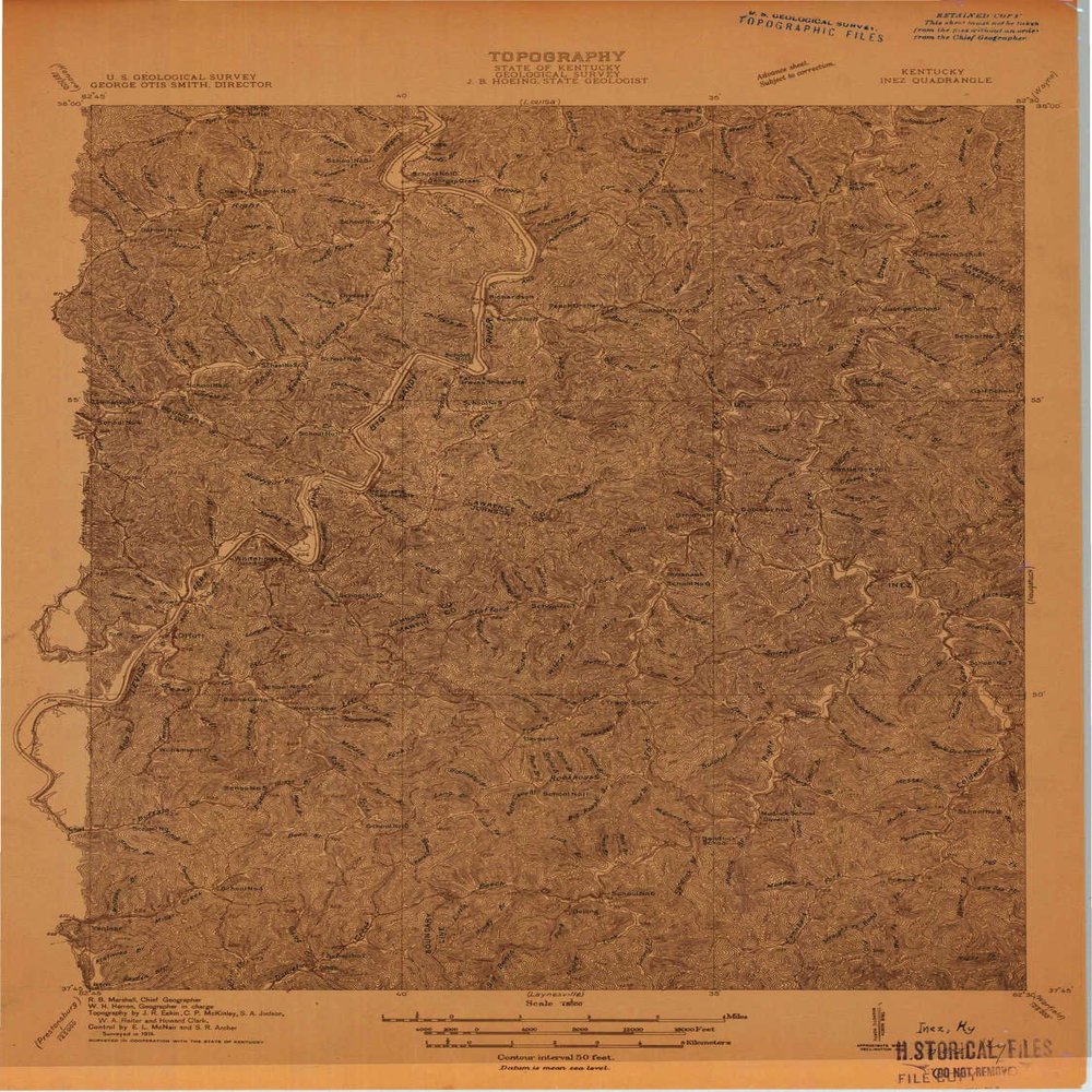 YellowMaps Inez KY topo map, 1:48000 Scale, 15 X 15 Minute, Historical, 1914, 28.1 x 21.1 in - Tyvek