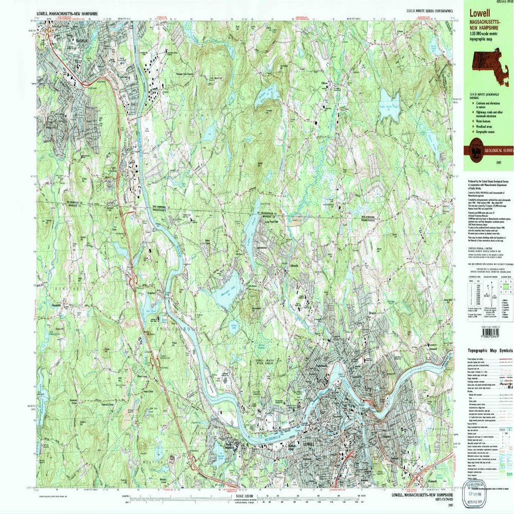 Lowell MA topo map, 1:25000 Scale, 7.5 X 15 Minute, Historical, 1987, Updated 1987, 24.1 x 39.8 in - Tyvek