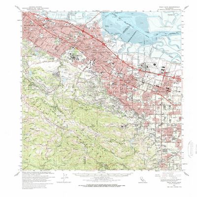 YellowMaps Palo Alto CA topo map, 1:62500 Scale, 15 X 15 Minute, Historical, 1961, Updated 1966, 21.8 x 17.3 in - Tyvek