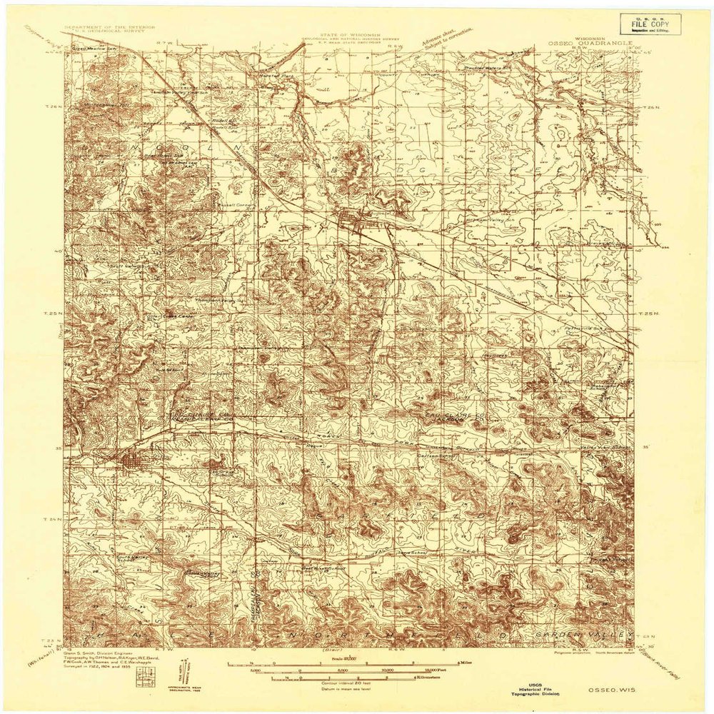 YellowMaps Osseo WI topo map, 1:48000 Scale, 15 X 15 Minute, Historical, 1935, 27.35 x 20.39 in - Tyvek