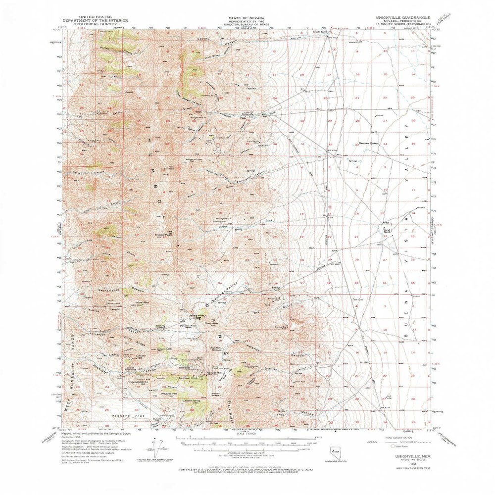 YellowMaps Unionville NV topo map, 1:62500 Scale, 15 X 15 Minute, Historical, 1954, Updated 1968, 21.7 x 18 in - Tyvek