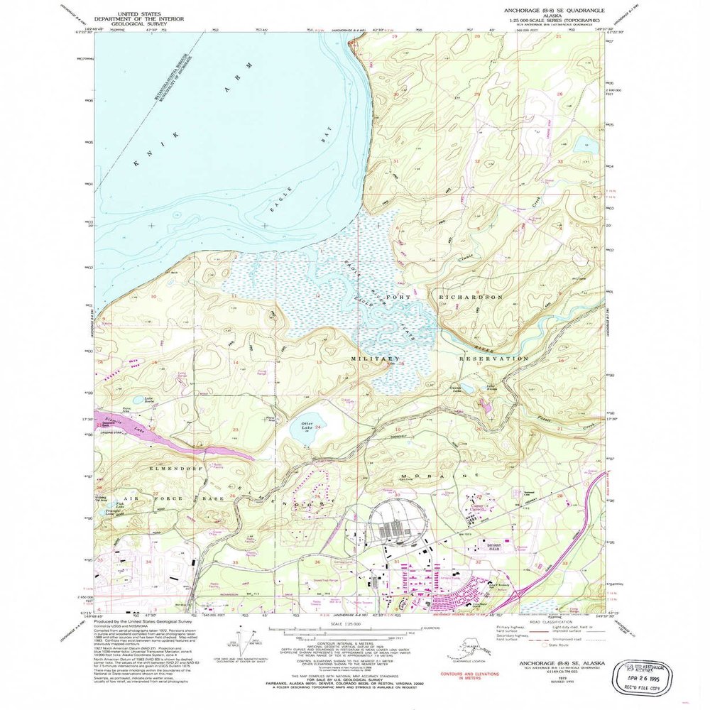YellowMaps Anchorage B 8 SE AK topo map, 1:25000 Scale, 7.5 X 7.5 Minute, Historical, 1979, Updated 1993, 26.8 x 22 in - Tyvek