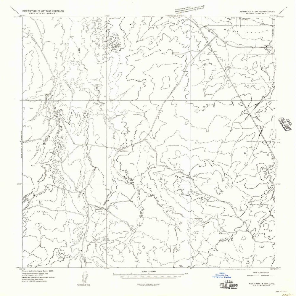 YellowMaps Adamana 4 SW AZ topo map, 1:24000 Scale, 7.5 X 7.5 Minute, Historical, 1955, Updated 1957, 26.9 x 22.1 in - Tyvek