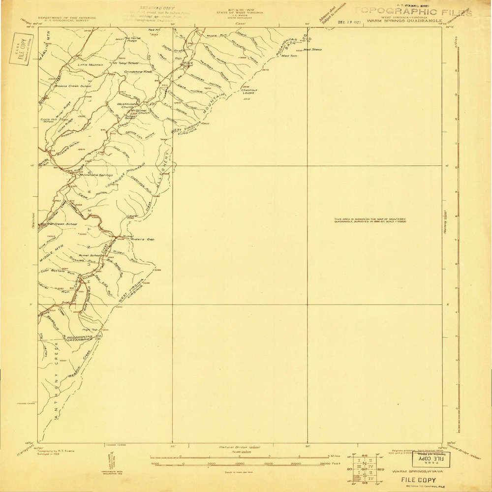 YellowMaps Warm Springs VA topo map, 1:48000 Scale, 15 X 15 Minute, Historical, 1923, 26.9 x 21.9 in - Tyvek