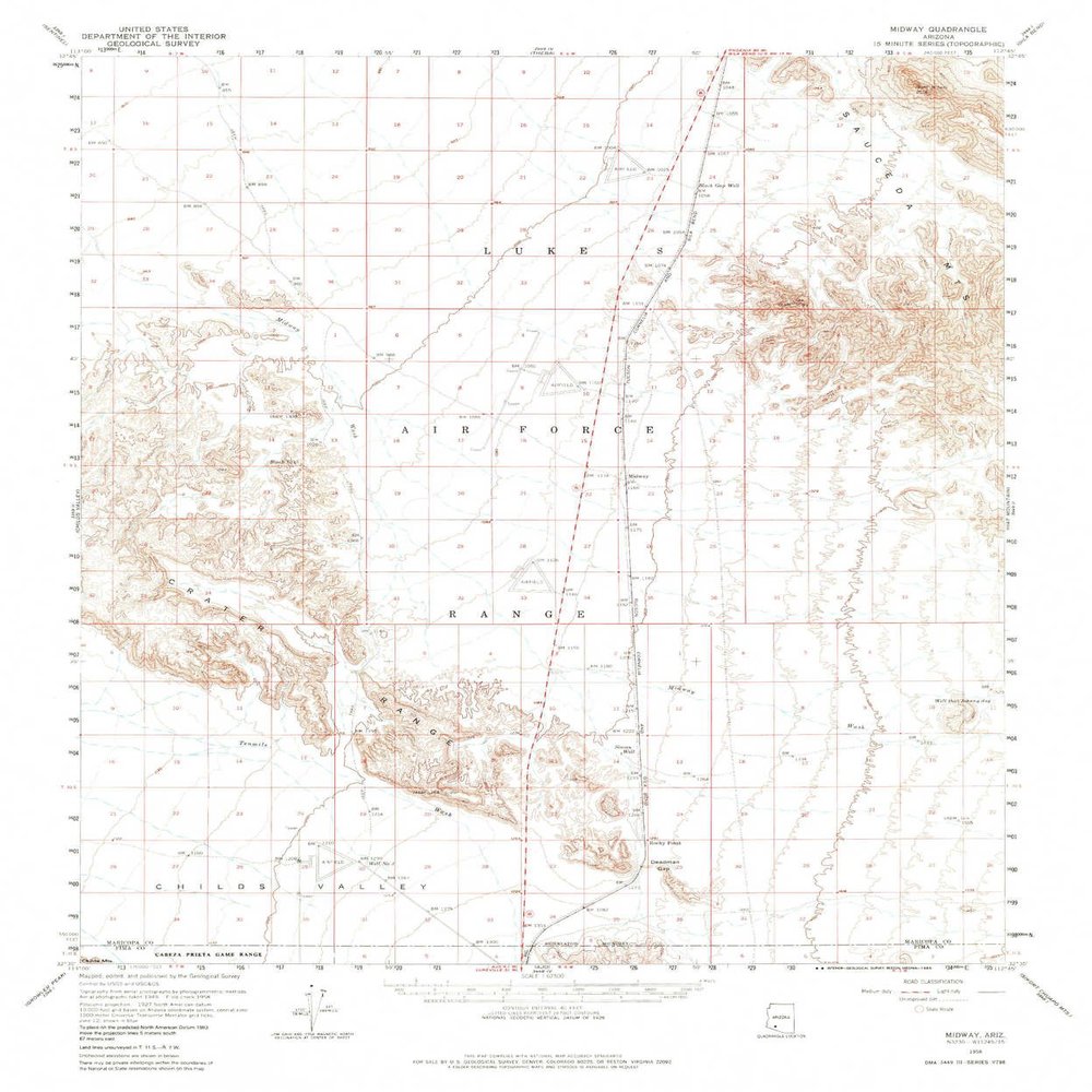YellowMaps Midway AZ topo map, 1:62500 Scale, 15 X 15 Minute, Historical, 1958, Updated 1985, 21 x 17.5 in - Tyvek