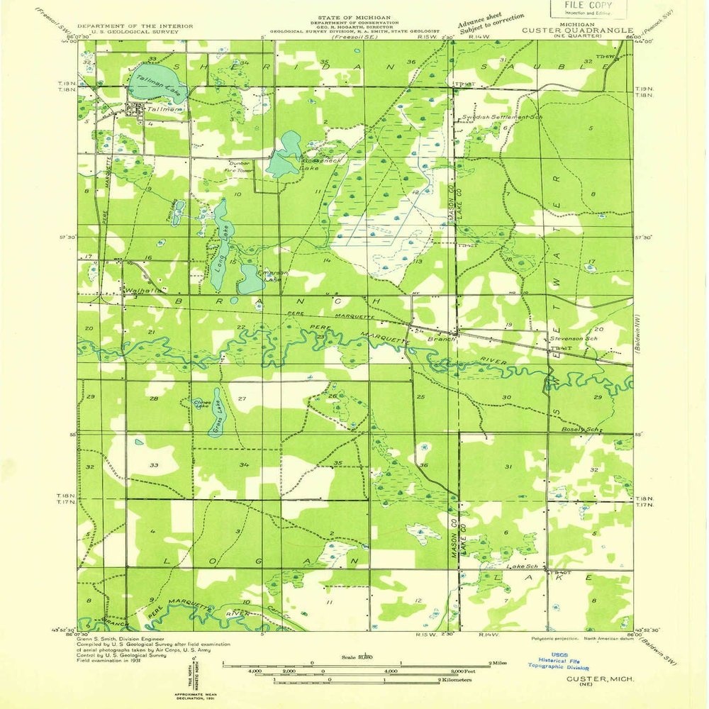 YellowMaps Custer NE MI topo map, 1:31680 Scale, 7.5 X 7.5 Minute, Historical, 1931, 20.7 x 15.9 in - Tyvek