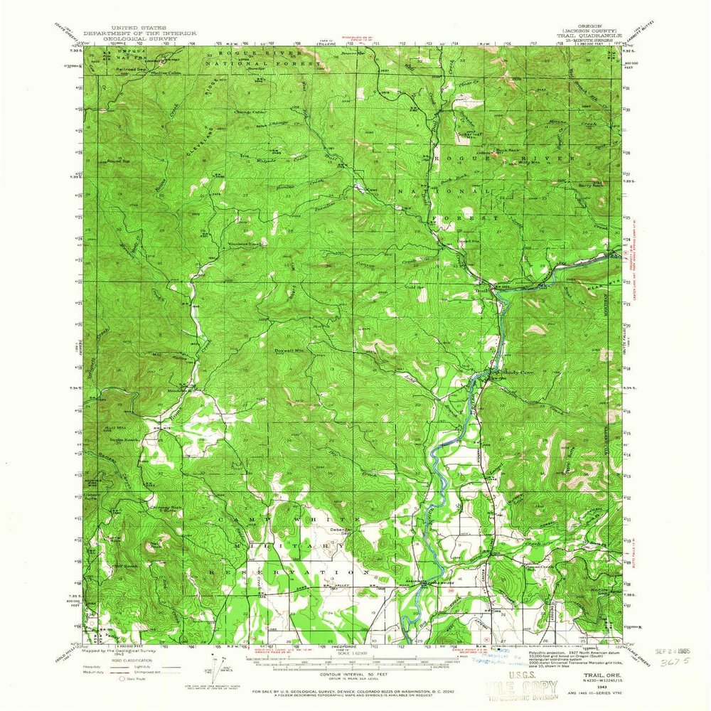 YellowMaps Trail OR topo map, 1:62500 Scale, 15 X 15 Minute, Historical, 1943, Updated 1965, 20.8 x 17 in - Tyvek