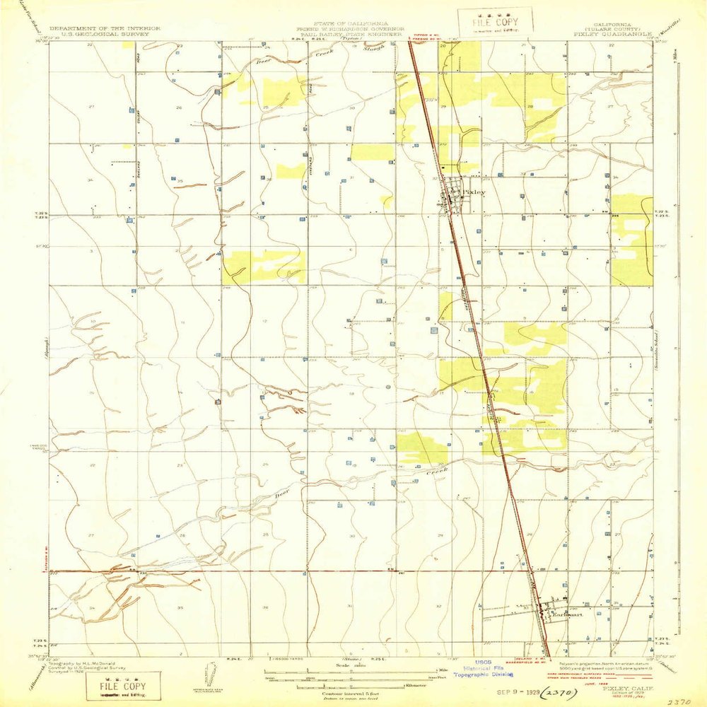 YellowMaps Pixley CA topo map, 1:31680 Scale, 7.5 X 7.5 Minute, Historical, 1929, 19.8 x 16.4 in - Tyvek
