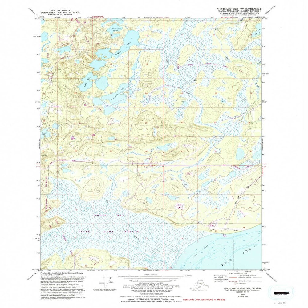 YellowMaps Anchorage B 8 NW AK topo map, 1:25000 Scale, 7.5 X 7.5 Minute, Historical, 1979, Updated 1993, 26.9 x 22 in - Tyvek