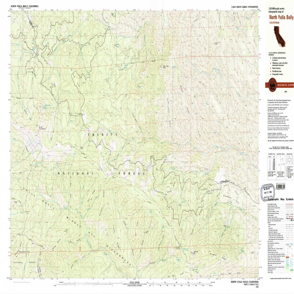North Yolla Bolly CA topo map, 1:25000 Scale, 7.5 X 15 Minute, Historical, 1981, Updated 1981, 24.1 x 39.8 in - Tyvek