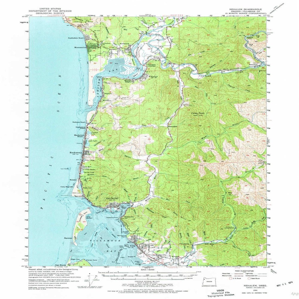 YellowMaps Nehalem OR topo map, 1:62500 Scale, 15 X 15 Minute, Historical, 1955, Updated 1974, 21 x 15.5 in - Tyvek