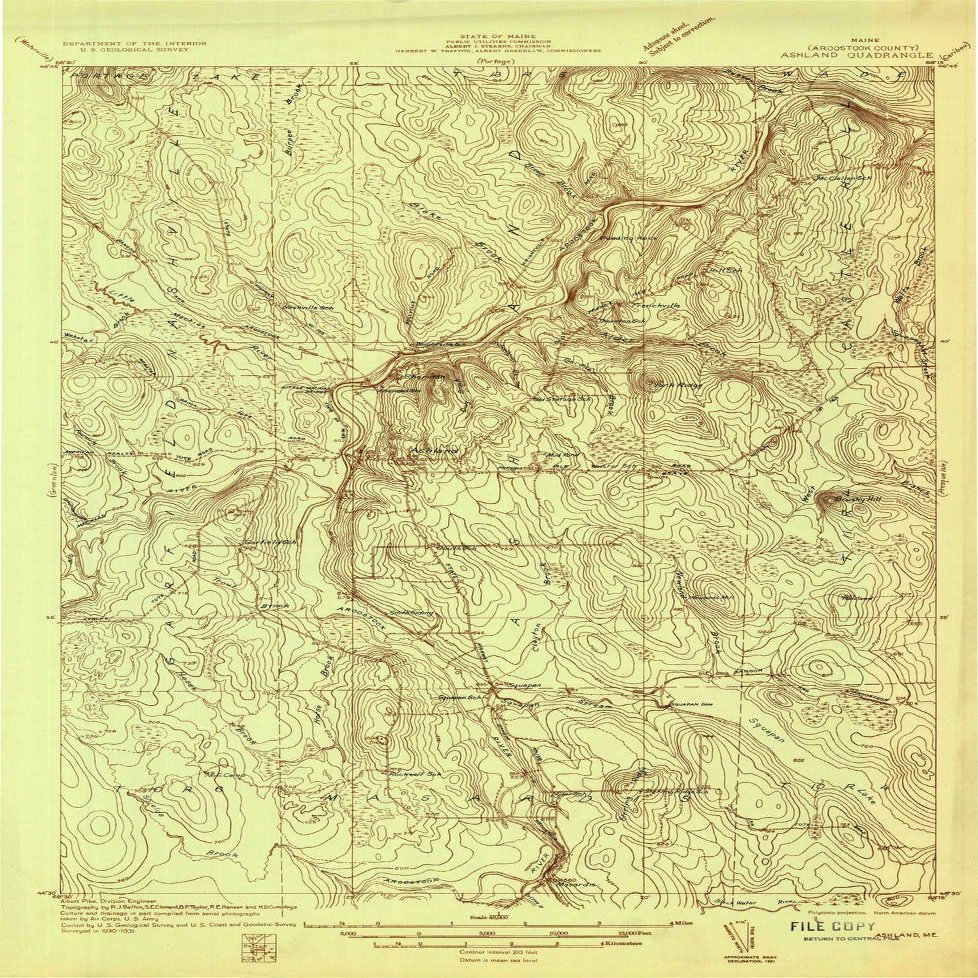 YellowMaps Ashland ME topo map, 1:48000 Scale, 15 X 15 Minute, Historical, 1931, 27 x 17.6 in - Tyvek