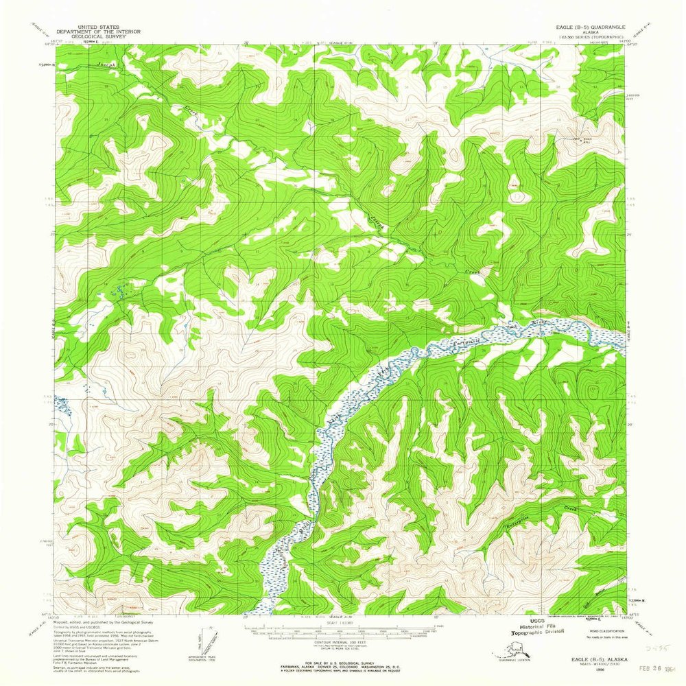 YellowMaps Eagle B 5 AK topo map, 1:63360 Scale, 15 X 15 Minute, Historical, 1956, Updated 1964, 20.8 x 18 in - Tyvek