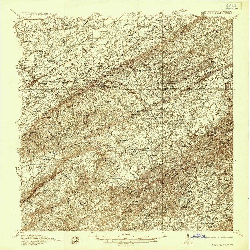 Tellico TN topo map, 1:48000 Scale, 15 X 15 Minute, Historical, 1935, 26.8 x 22.1 in - Tyvek