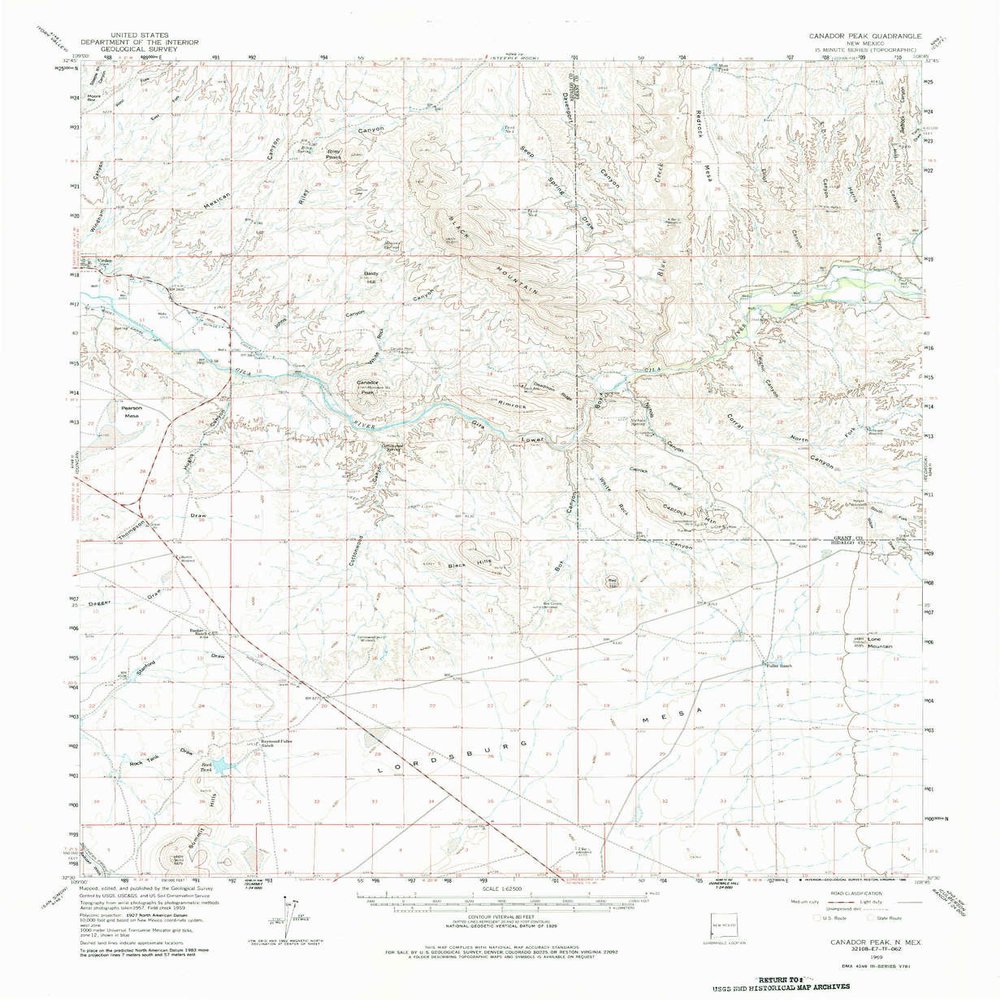 YellowMaps Canador Peak NM topo map, 1:62500 Scale, 15 X 15 Minute, Historical, 1959, Updated 1986, 21.4 x 17.6 in - Tyvek