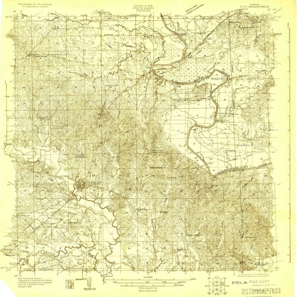 YellowMaps Epes AL topo map, 1:48000 Scale, 15 X 15 Minute, Historical, 1929, 26.8 x 22.7 in - Tyvek