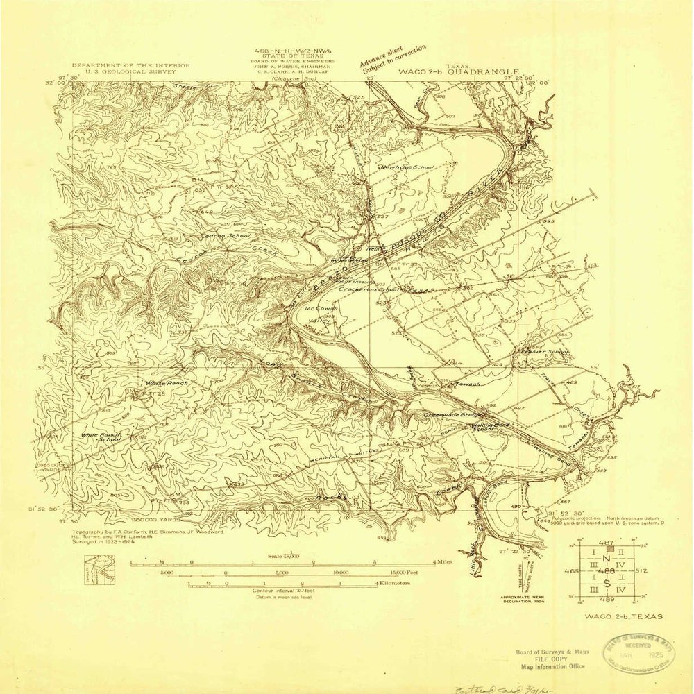 YellowMaps Waco 2 b TX topo map, 1:48000 Scale, 7.5 X 7.5 Minute, Historical, 1924, 18.4 x 15.1 in - Tyvek