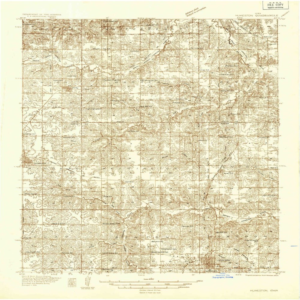 YellowMaps Humeston IA topo map, 1:48000 Scale, 15 X 15 Minute, Historical, 1934, 27 x 20.3 in - Tyvek