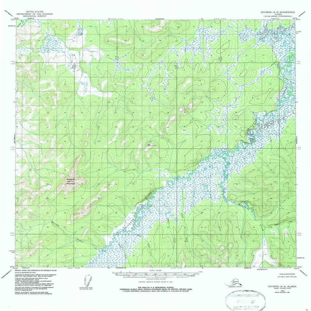 YellowMaps Iditarod A 6 AK topo map, 1:63360 Scale, 15 X 15 Minute, Historical, 1954, Updated 1986, 21.8 x 18 in - Tyvek